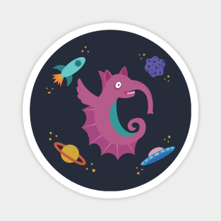 Flying Pink Seahorse Elephant Space Creature Magnet